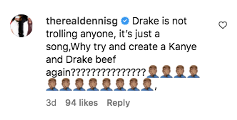 Drake's father Dennis Graham's Instagram comment about the song "Search & Rescue"