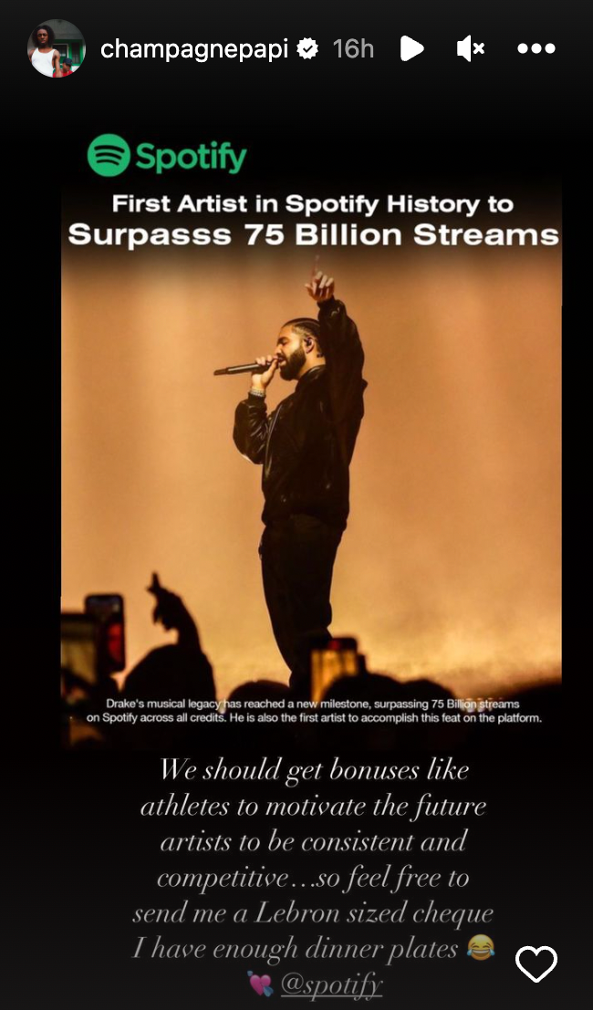 Drake's Instagram story.