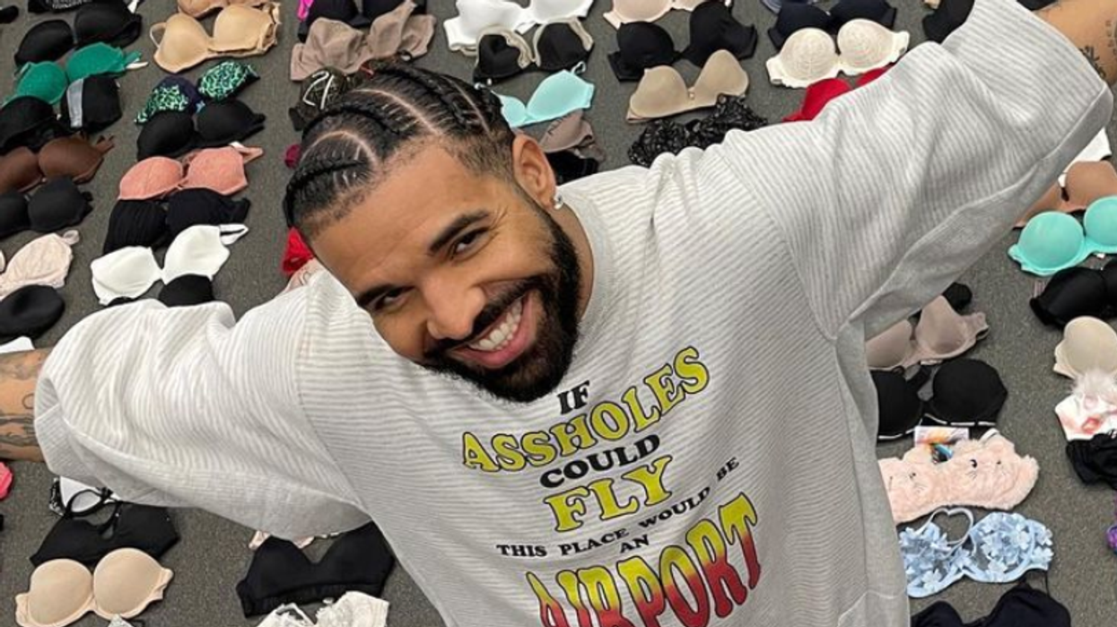 Drake with bras he received on his It's All A Blur tour.