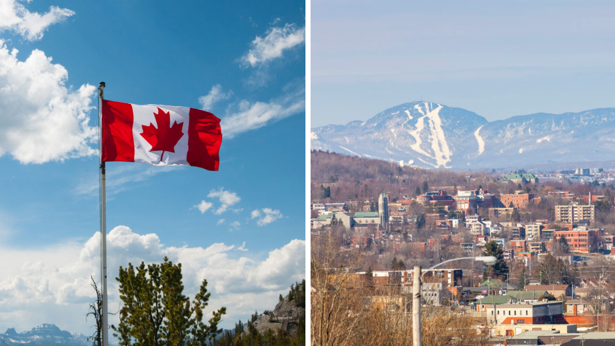 Drapeau canadien. Droite : Ville de Sherbrooke.
