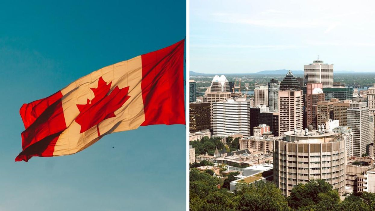 Drapeau du Canada. Droite : Ville de Montréal.