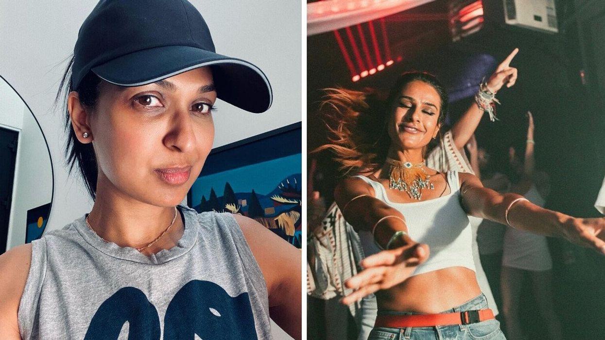 Dre Geeta Yadav. Droite : Reena Ruparelia, atteinte de psoriasis, danse.