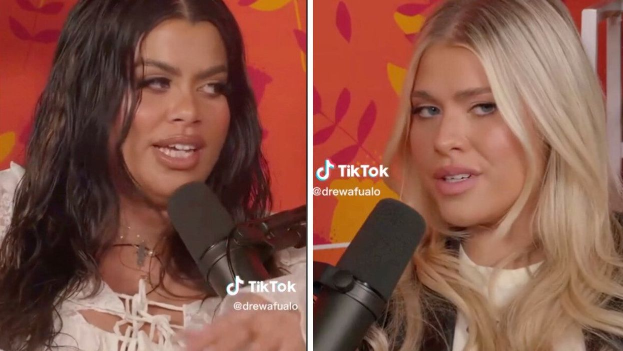Drew Afualo in the TikTok video. Right: Becca Moore in the TikTok video.
