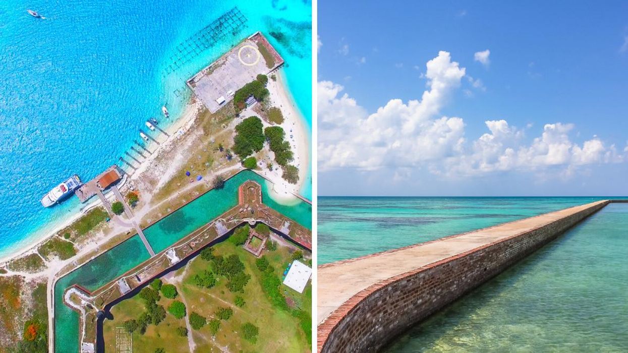 Dry Tortugas National Park, Fort Jefferson. Right: Abandoned ruins and turquoise water.