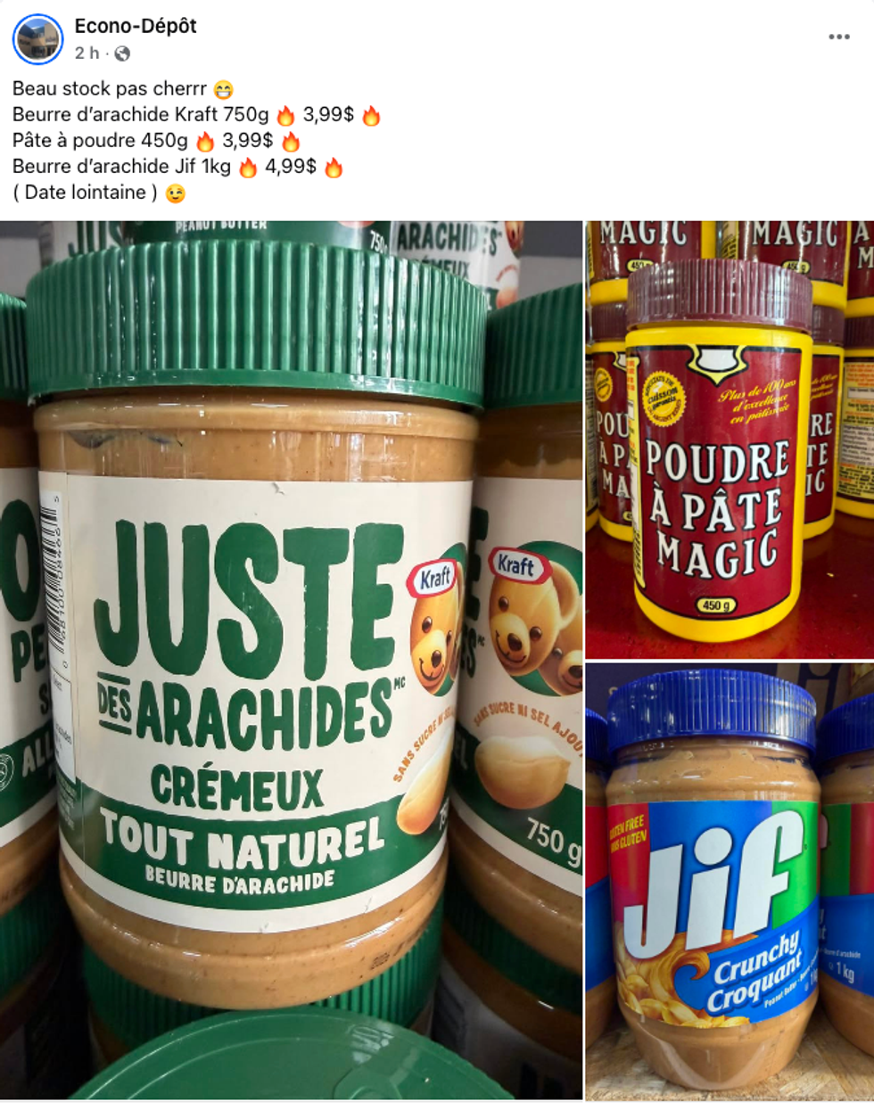 Du beurre d'arachides \u00e0 rabais propos\u00e9 par \u00c9cono-D\u00e9p\u00f4t.