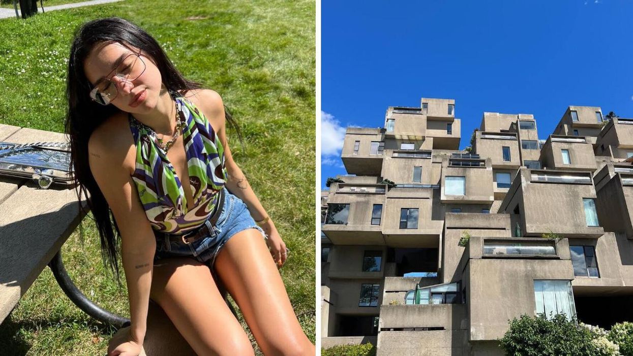 Dua Lipa à Montréal. Droite : L’Habitat 67 à Montréal.