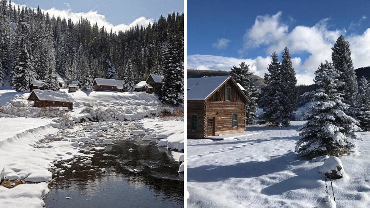 Dunton Hot Springs in Colorado. Right: A cabin at Dunton Hot Springs.
