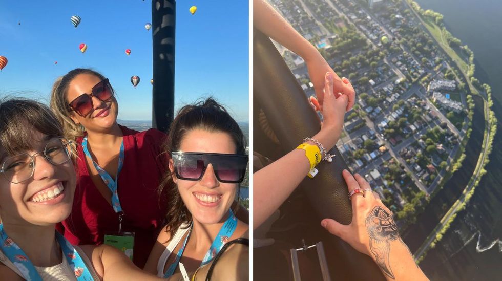 Durant l'envol\u00e9e de montgolfi\u00e8res. Droite : La vue d'en haut.