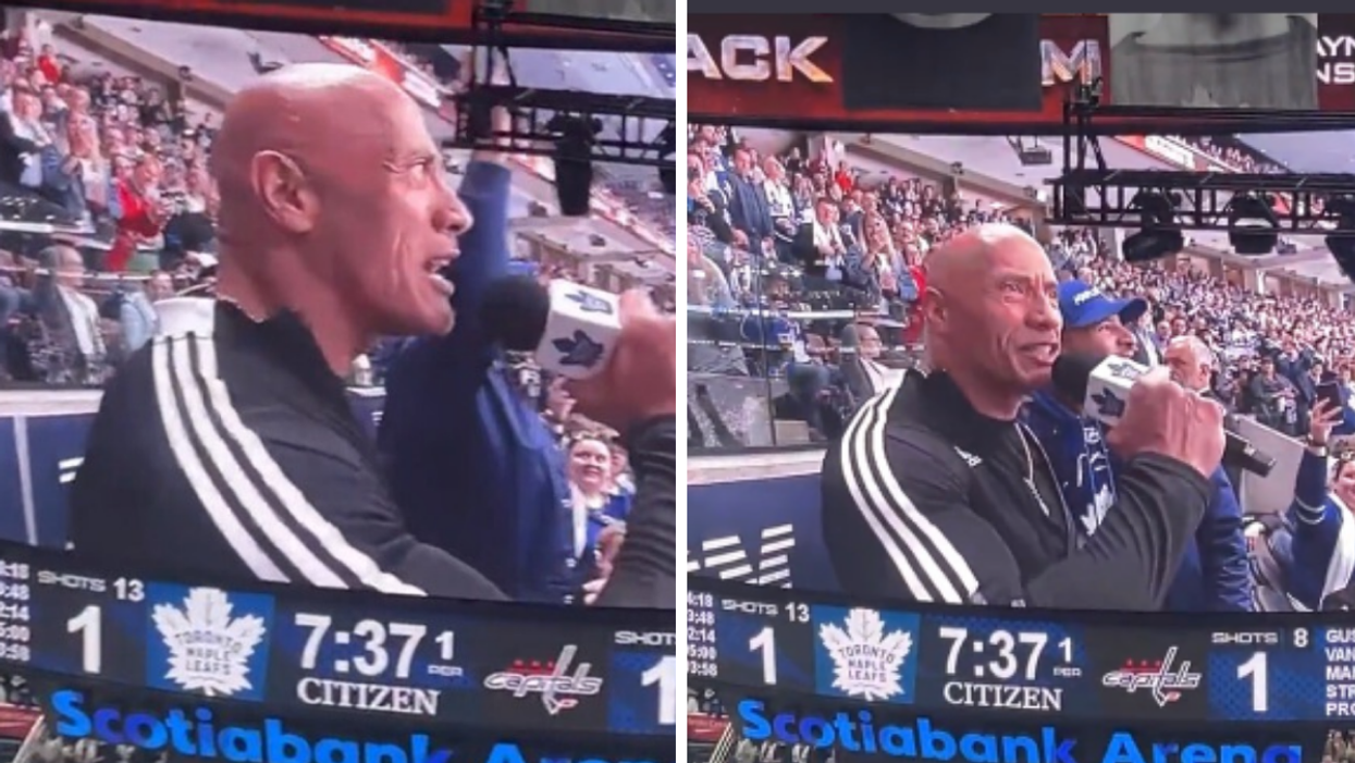 Dwayne Johnson at the Toronto Maple Leafs home opener.