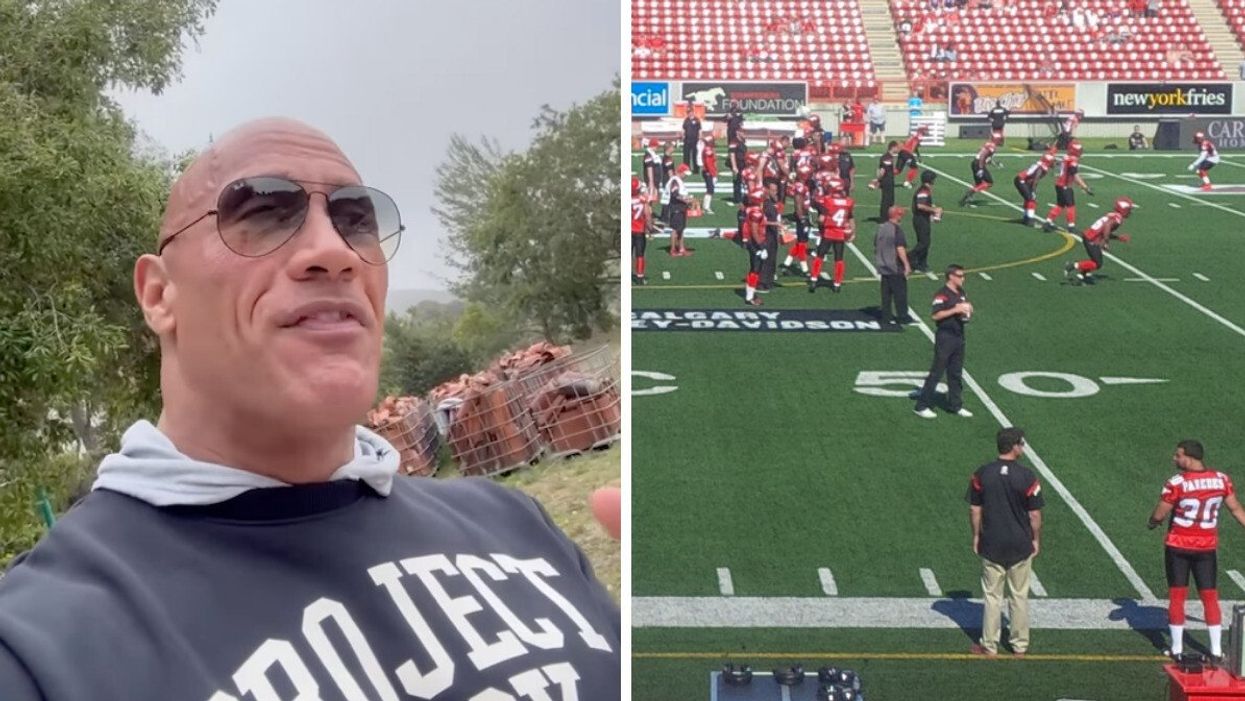 Dwayne Johnson on Instagram. Right: The Calgary Stampeders