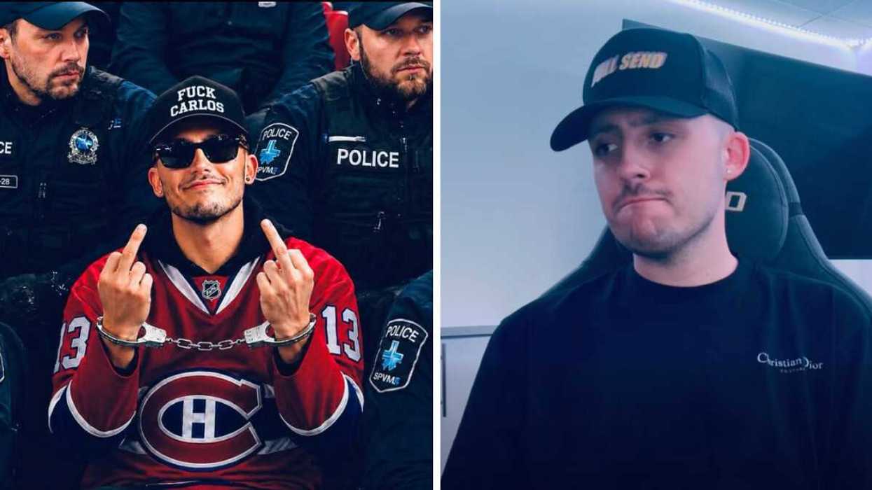 Dylan Demers qui s'en prend à son ancien ami aussi condamné, Carlos Desjardins. Droite : Dylan Demers.