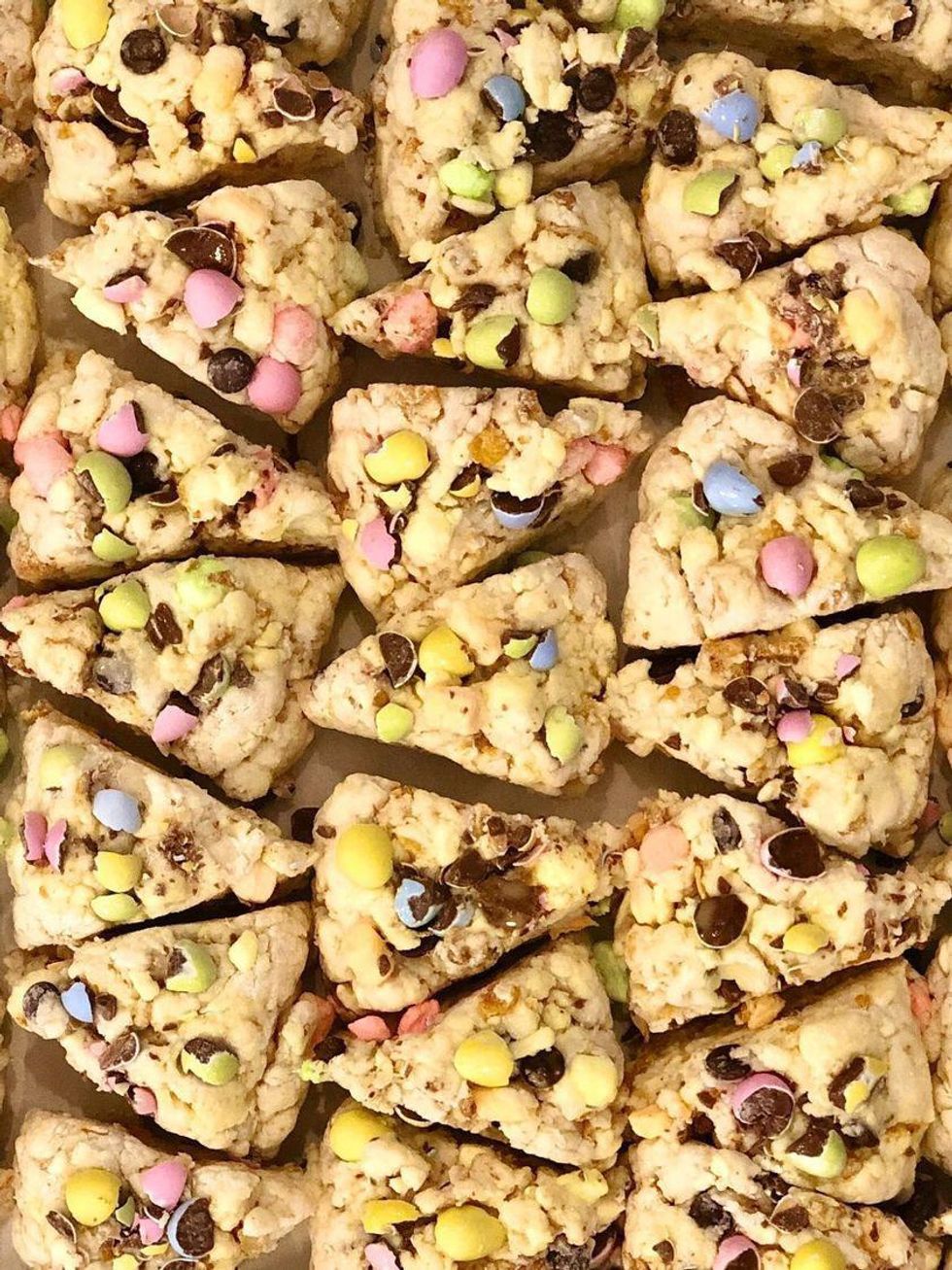 Easter egg scones with chocolate eggs from Rocket Scone.