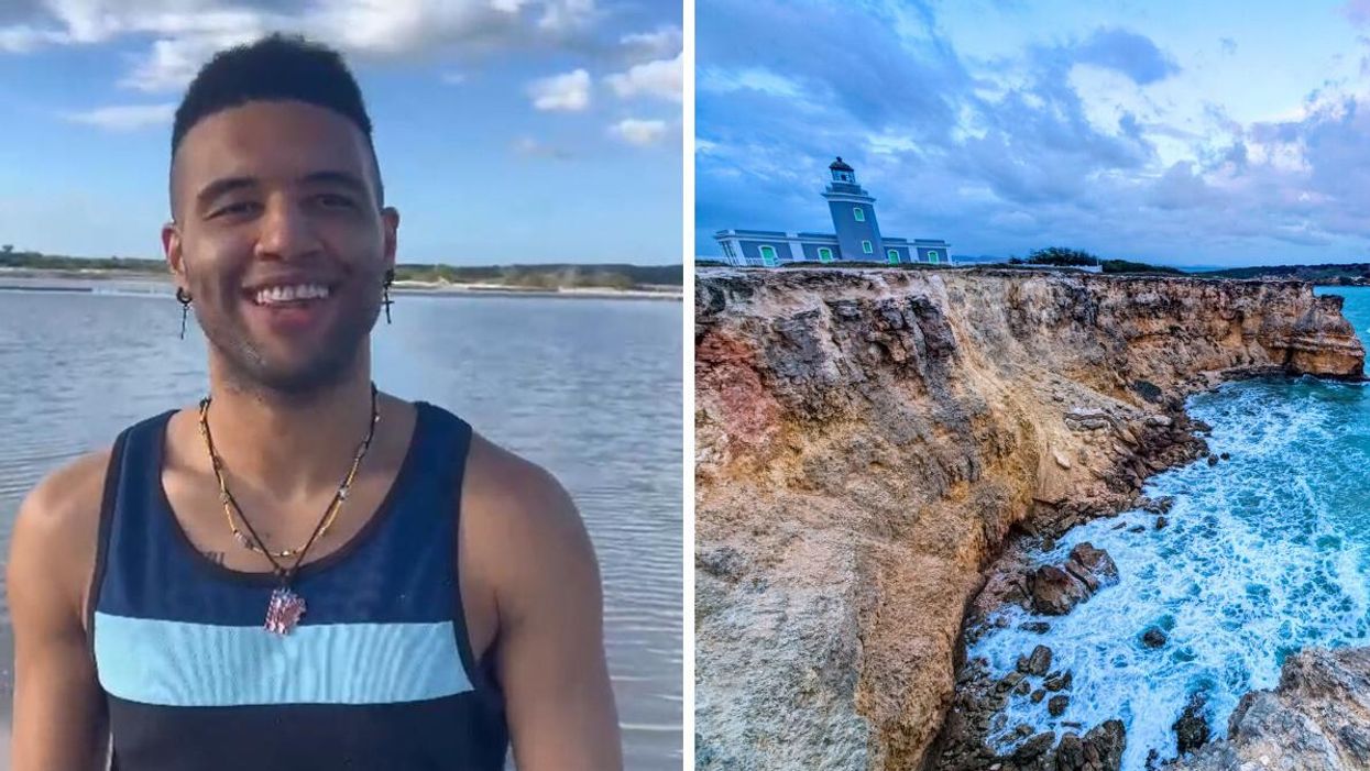 Edgar "Chuwey" Garay. Right: A lighthouse at Cabo Rojo in Puerto Rico.