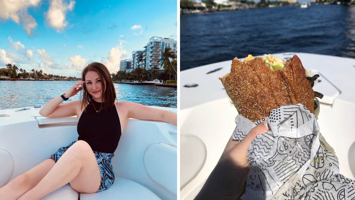 Editor, Jenna Kelley, on a boat in Fort Lauderdale. Right: A picture of a Publix sub.