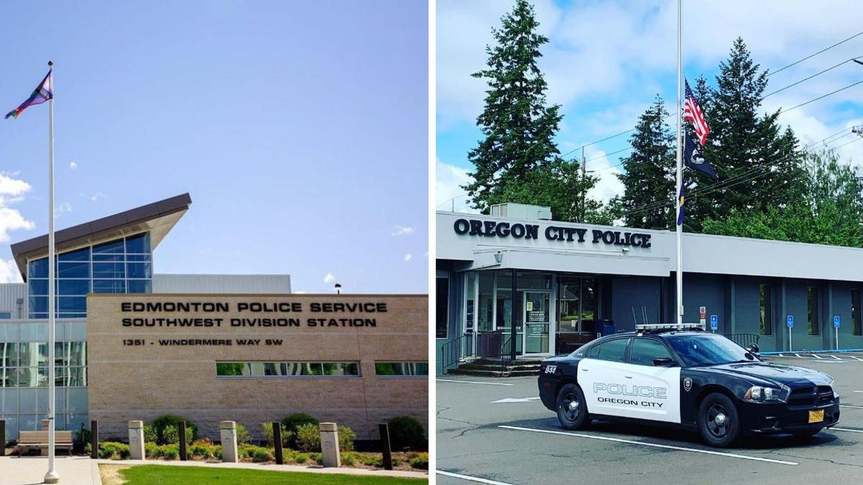 Edmonton police station. Right: Oregon City Police station and police car.