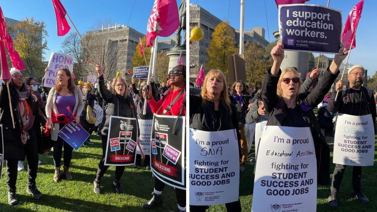 Education workers protesting at Queen's Park.