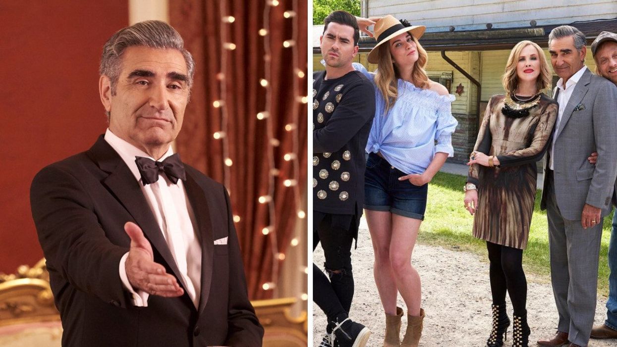 Egene Levy. Right: The Schitt's Creek cast.