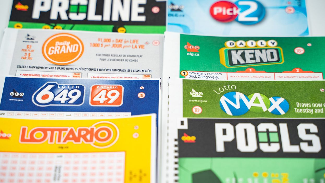 Eight lottery tickets for various Canadian lottery games.