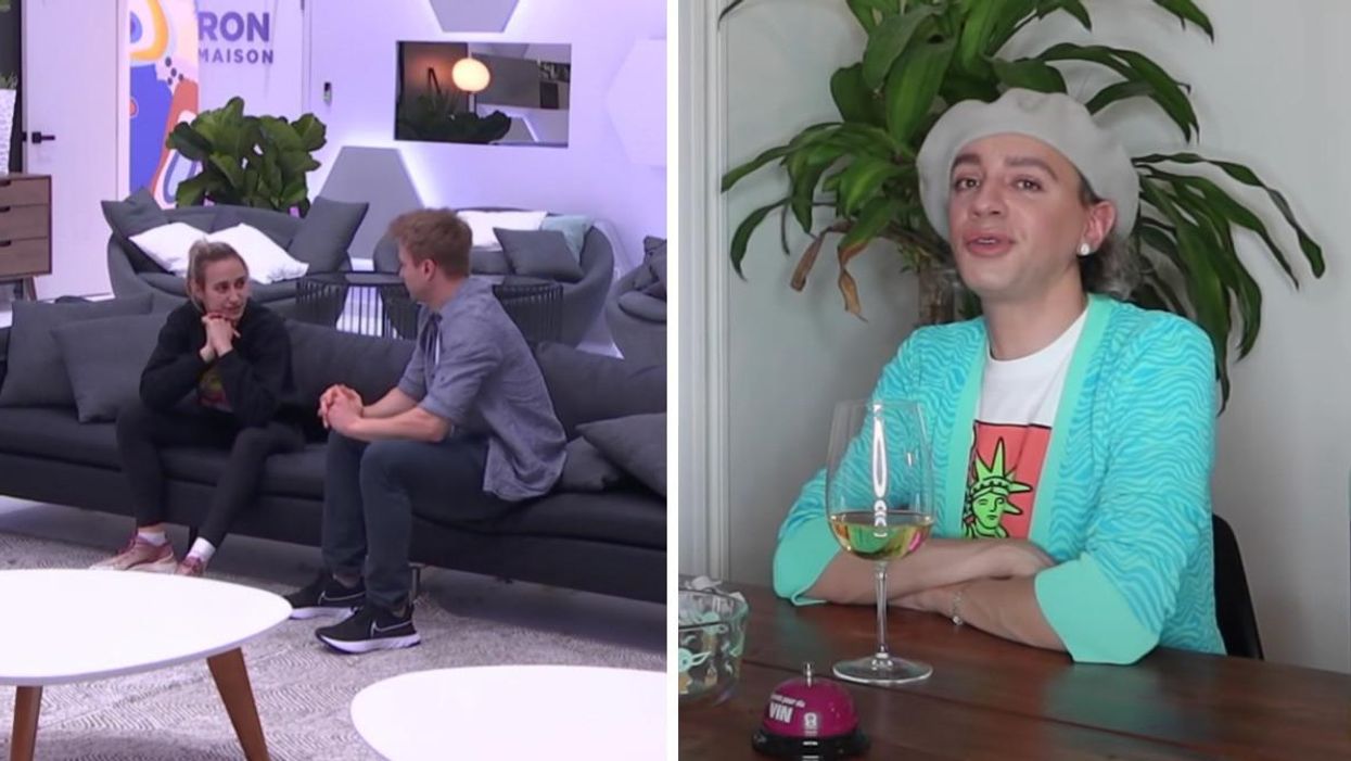 Éléonore Lagacé et Hugo Barrette à Big Brother Célébrités. Droite : Tranna Wintour sur la chaîne YouTube de Rémi Desgagné.