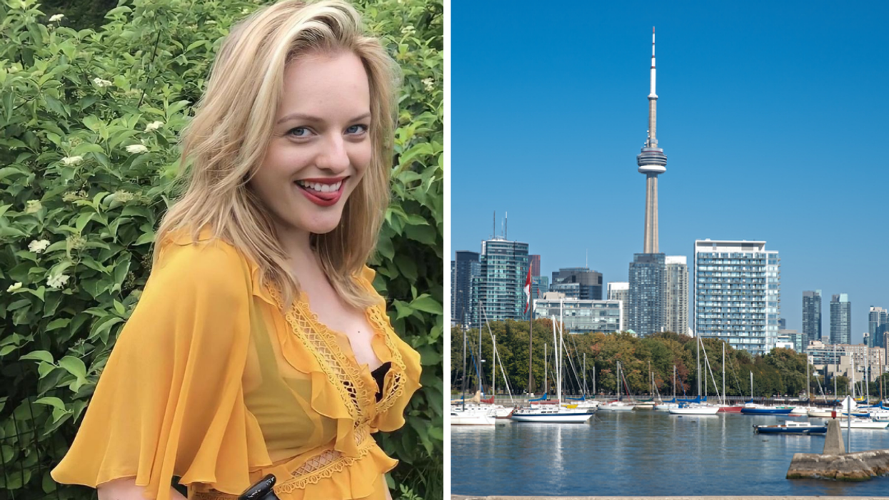 Elisabeth Moss. Right: CN Tower.