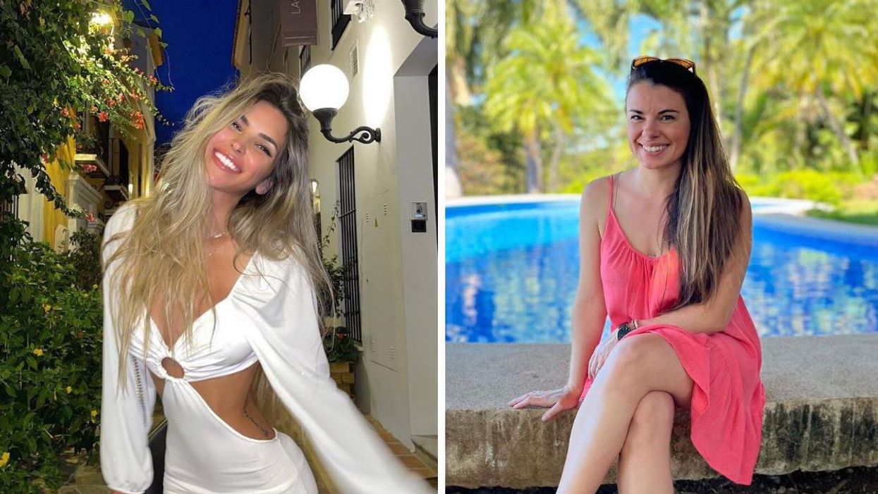 Élisabeth Rioux en voyage. Droite : L'actrice Mirianne Brûlé.