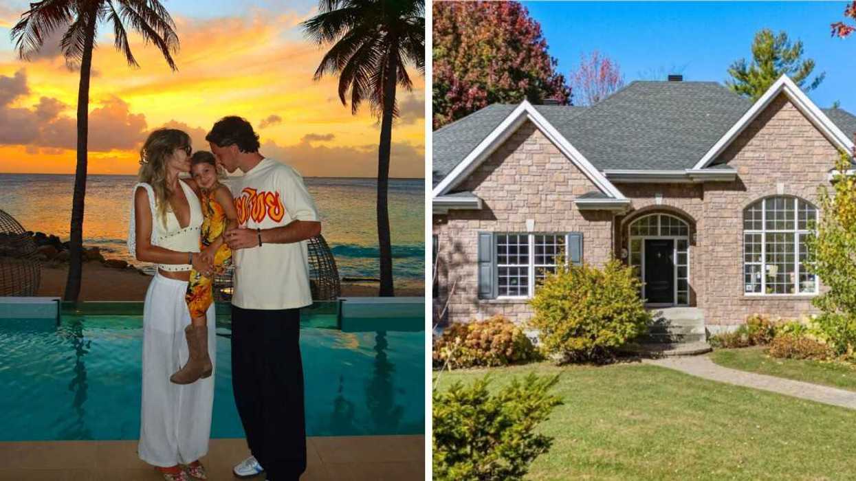 Élisabeth Rioux et sa famille. Droite : La maison à vendre d'Élisabeth Rioux.