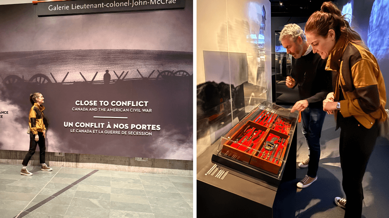 Elisha Barry at the Canadian War Museum. Right: A field surgeon's medical kit.