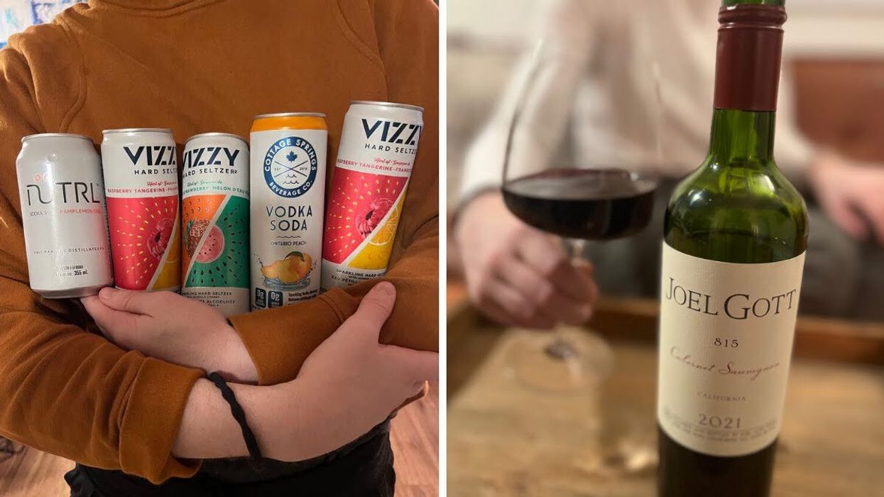 Elisha Barry cradles coolers in her arms. Right: A low-sugar red wine.