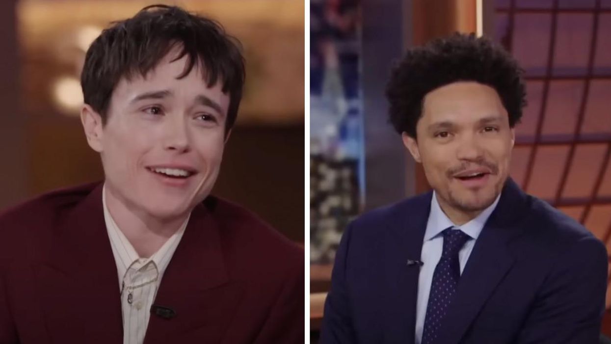 Elliot Page on 'The Daily Show.' Right: Trevor Noah.