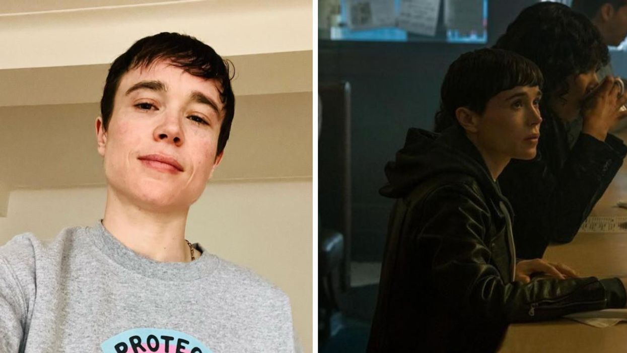 Elliot Page. Right: Viktor Hargreeves in 'The Umbrella Academy'