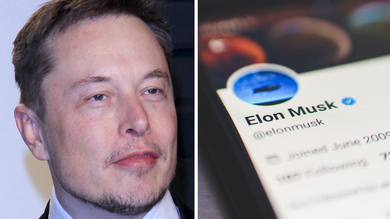 Elon Musk at 2017 Vanity Fair Oscar Party. Right: Elon Musk's Twitter account.