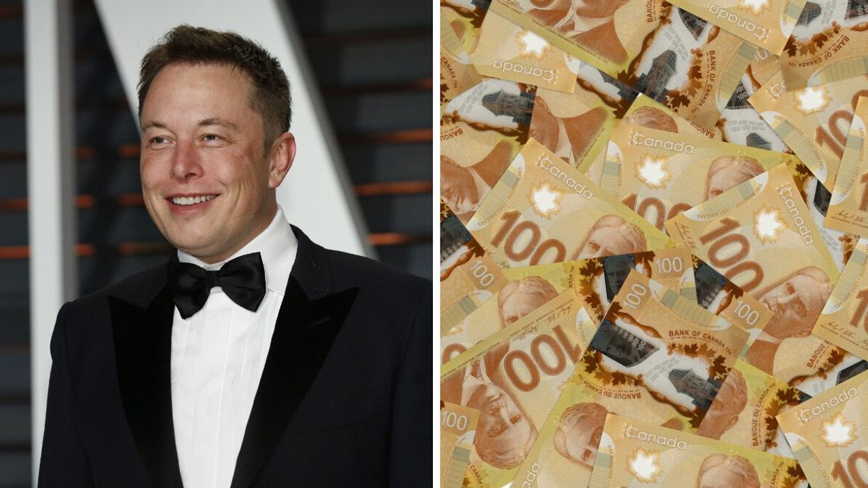 Elon Musk. Right: Canadian $100 bills. 