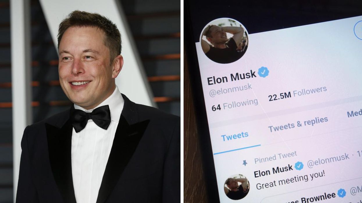 Elon Musk. Right: Elon Musk's Twitter page on a phone screen.