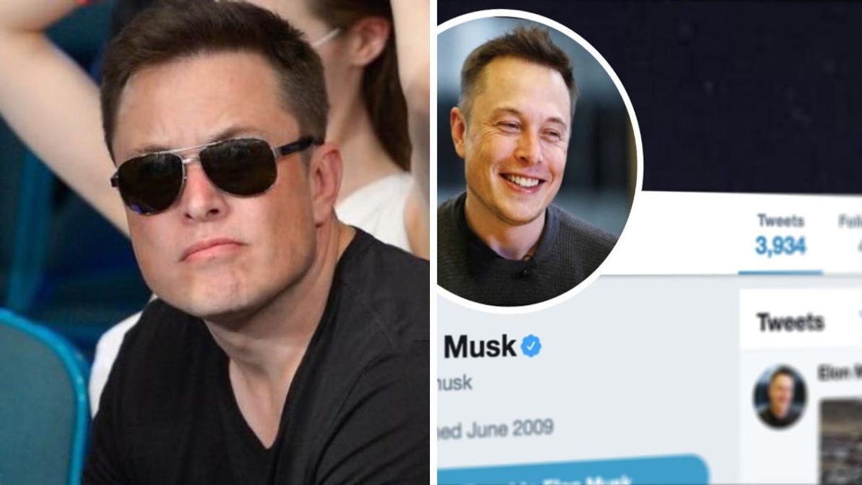 Elon Musk. Right: Elon Musk's Twitter page.
