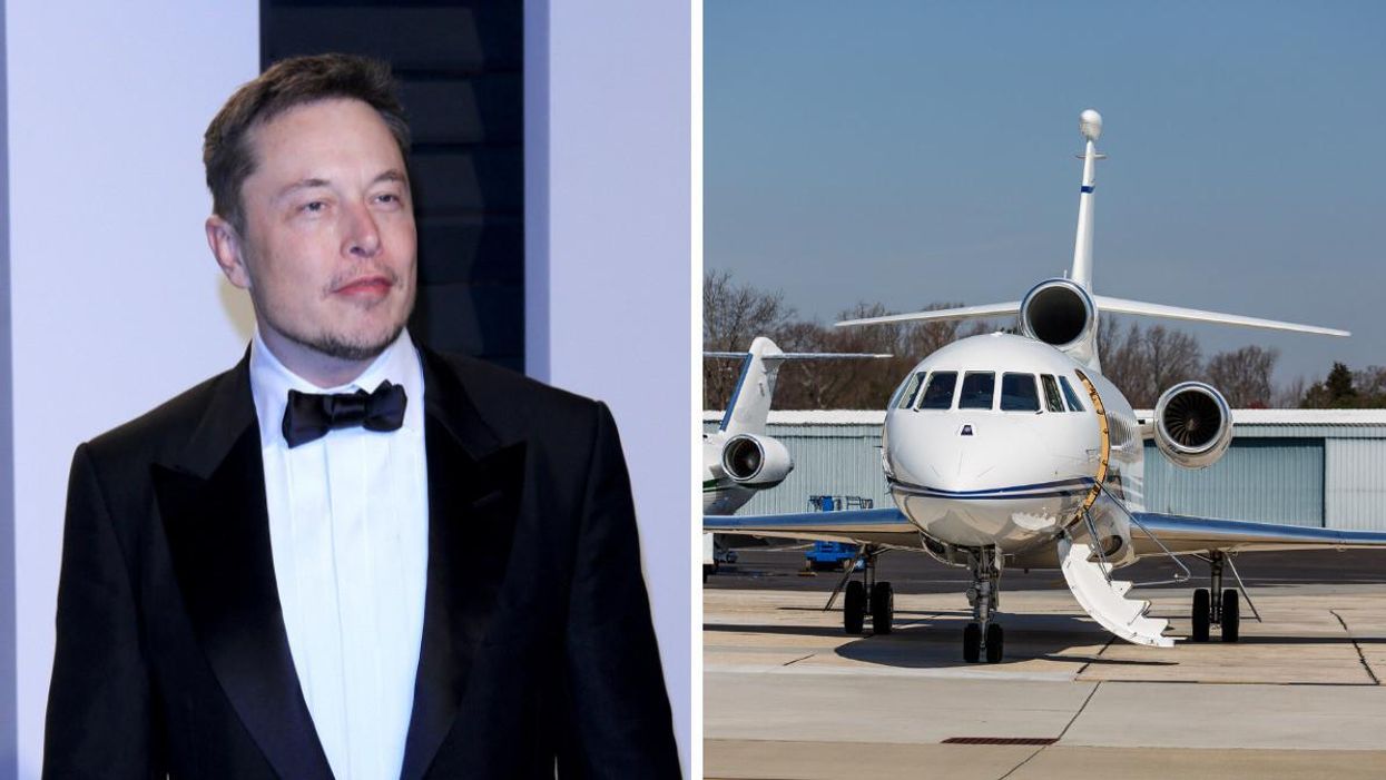 Elon Musk. Right: Private jet.