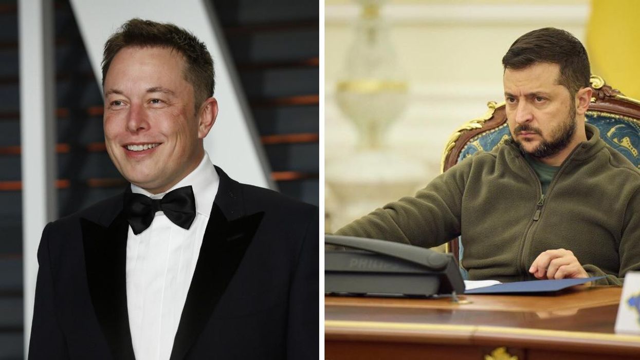 Elon Musk. Right: Volodymyr Zelenskyy.