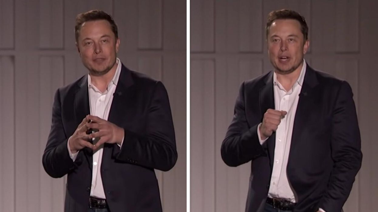 Elon Musk speaking at a Tesla event.