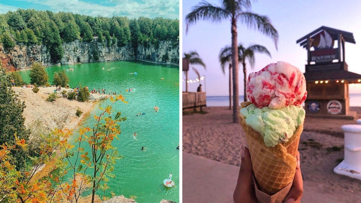 Elora Quarry. Right: Ice cream at Port Dover Beach.