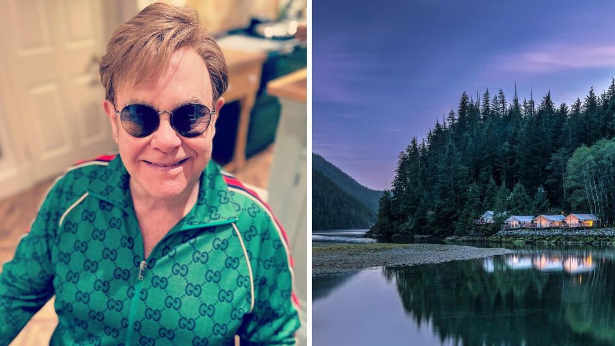 Elton John. Right: Clayoquot Wilderness Lodge.