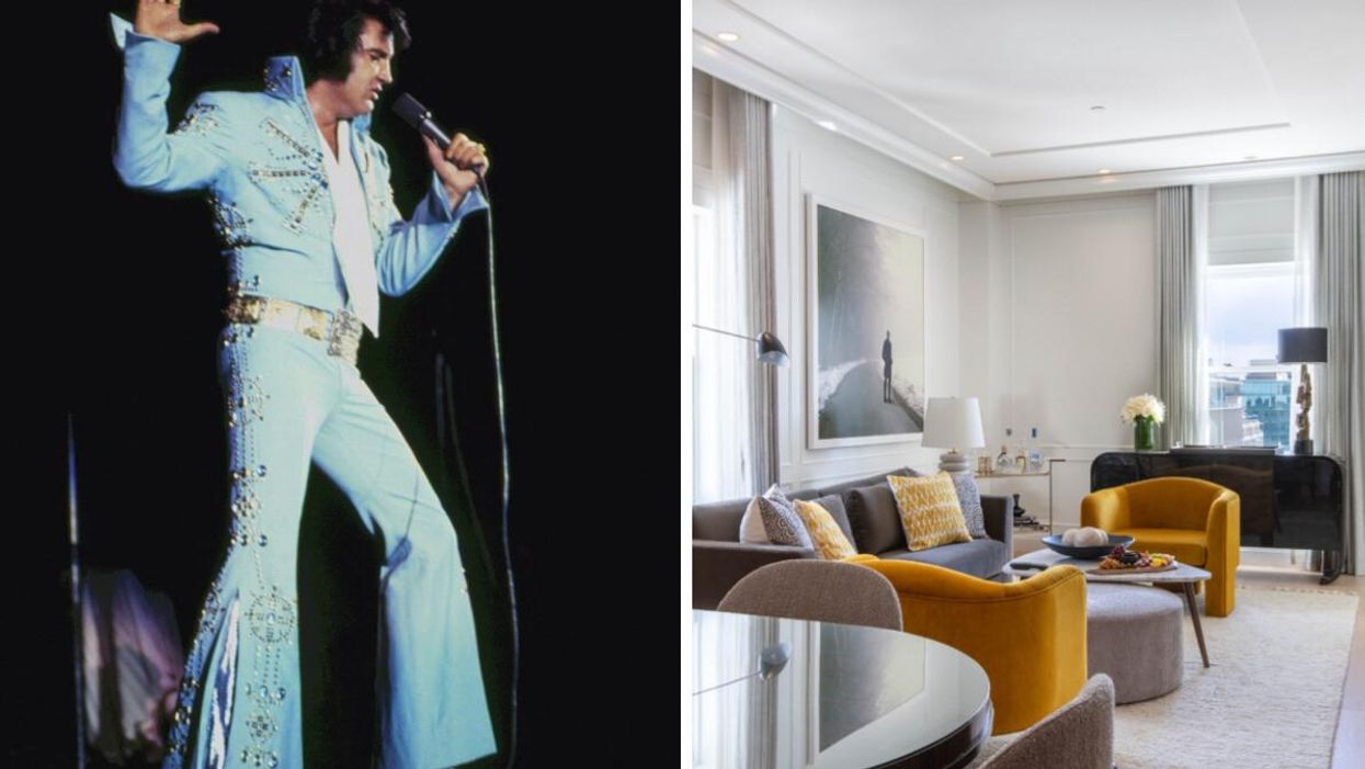 Elvis Presley. Right: Rosewood Hotel Georgia.
