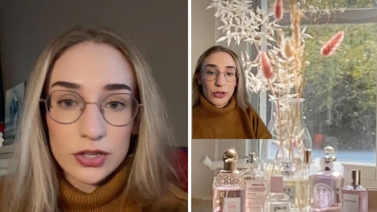 Emelia explaining her advice on perfume in a TikTok video.