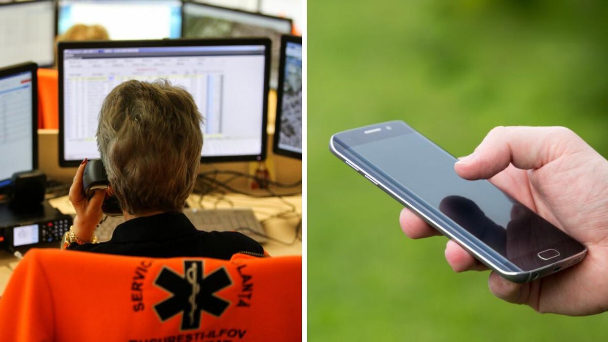 Emergency services. Right: A cell phone.