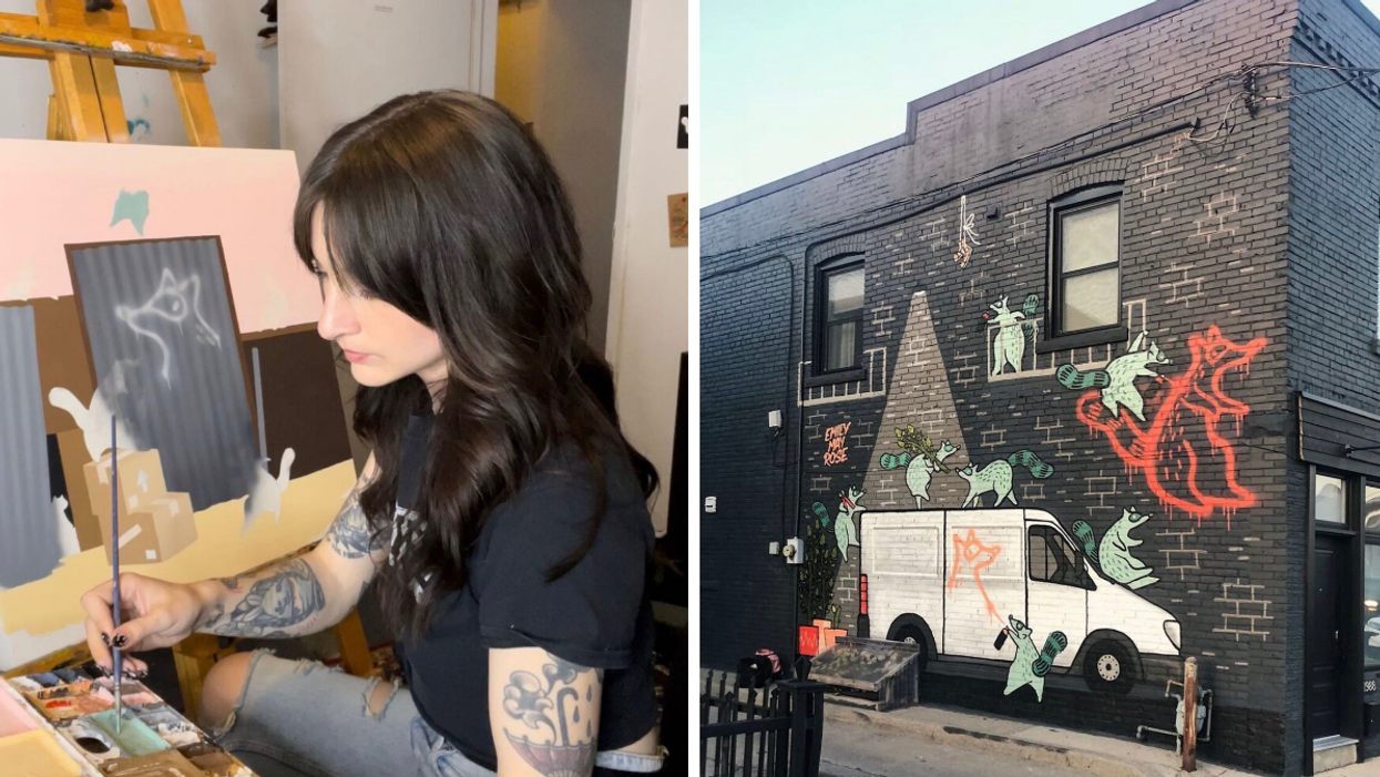 Emily May Rose painting. Right: An Emily May Rose mural.