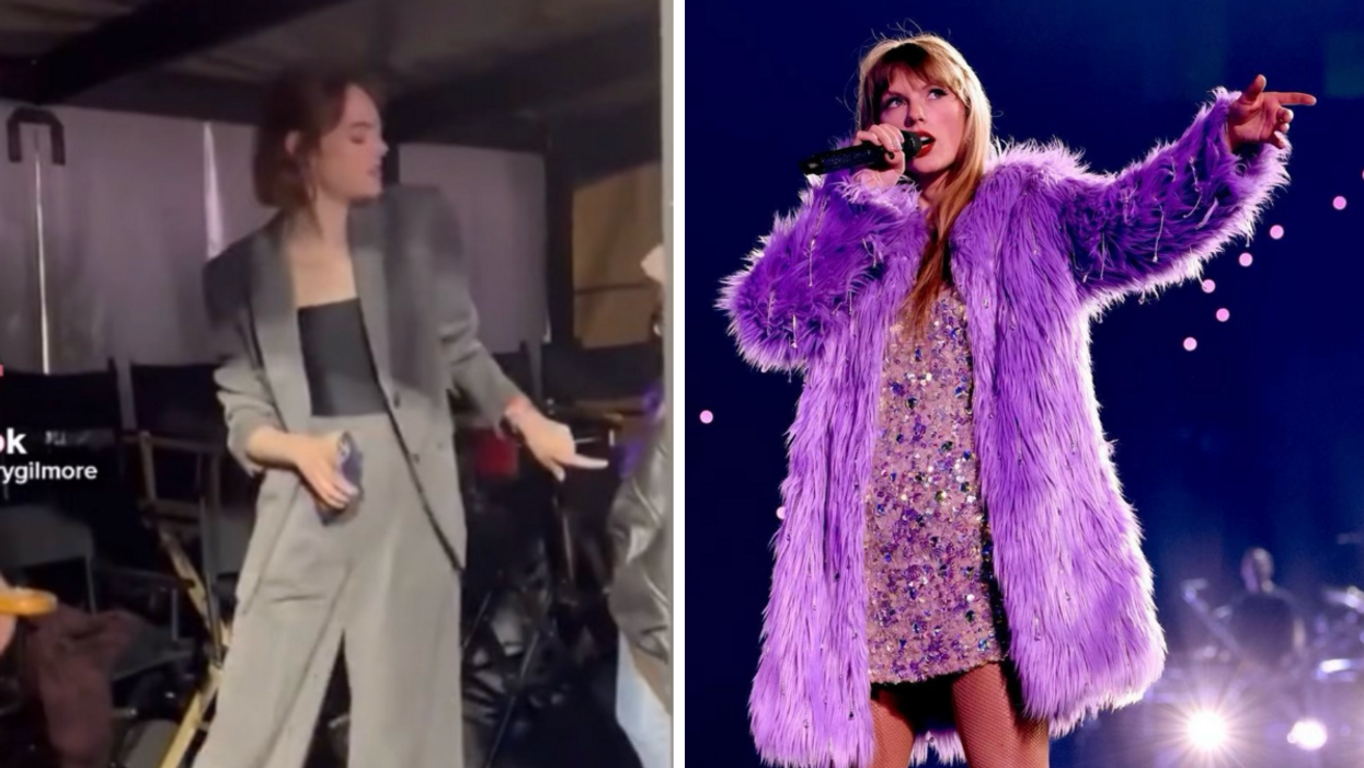 Emma Stone at Taylor Swift's concert. Right: Taylor Swift.
