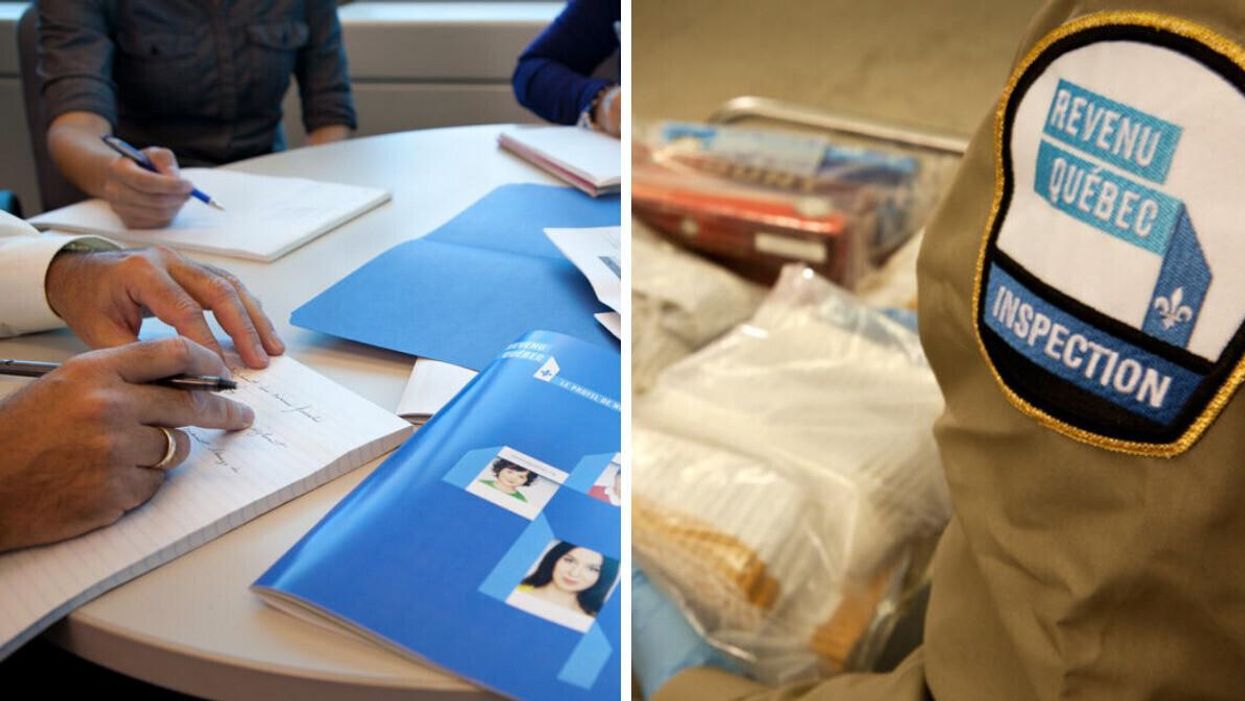 Employé.es de bureau. Droite : Uniforme de Revenu Québec
