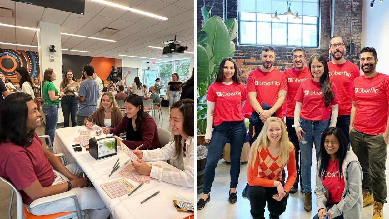Employees at HubSpot. Right: Uberflip employees.
