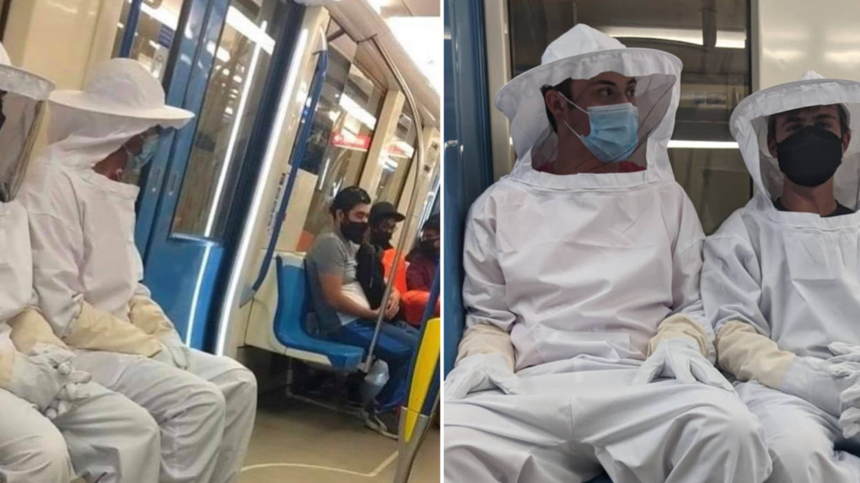 En habit d'apiculteur dans le métro de Montréal: Une blague qui fait jaser