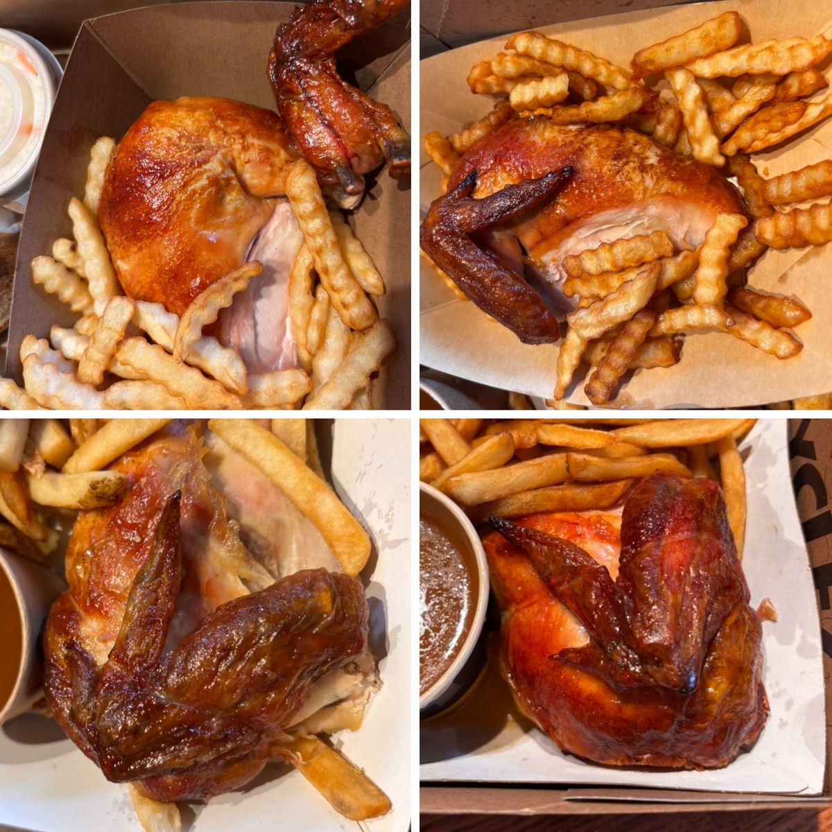 En haut : Benny&Co. et les R\u00f4tisseries Benny et Au Coq. En bas : Scores et St-Hubert BBQ.