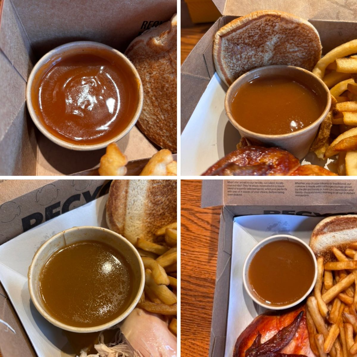 En haut : Benny&Co. et les R\u00f4tisseries Benny et Au Coq. En bas : Scores et St-Hubert BBQ.