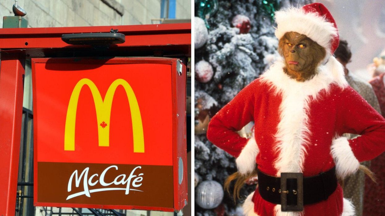 Enseigne d'un McDonald's. Droite : Le Grincheux.